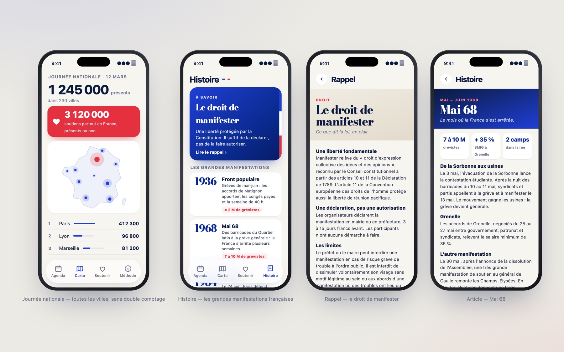 Journée nationale, histoire des grandes manifestations et rappel du droit de manifester