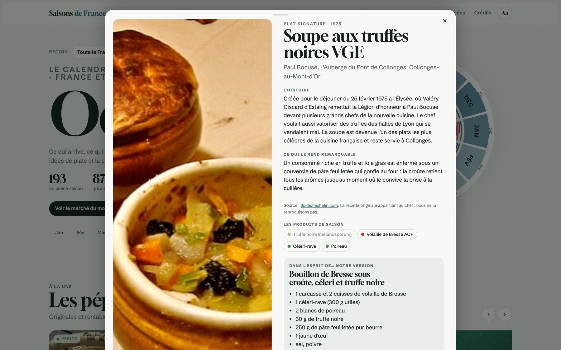 Un plat signature de chef étoilé, son histoire sourcée et notre version « dans l'esprit de ».