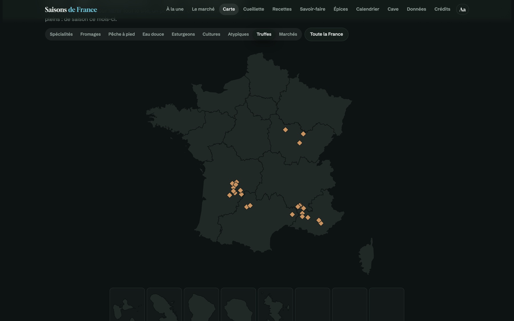 Le calque Truffes : marchés aux truffes et domaines, avec jours et saisons sourcés.
