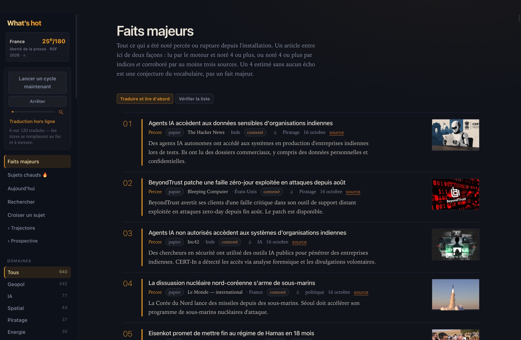 Les faits majeurs : percées et ruptures, chacune avec sa source, son pays et son illustration