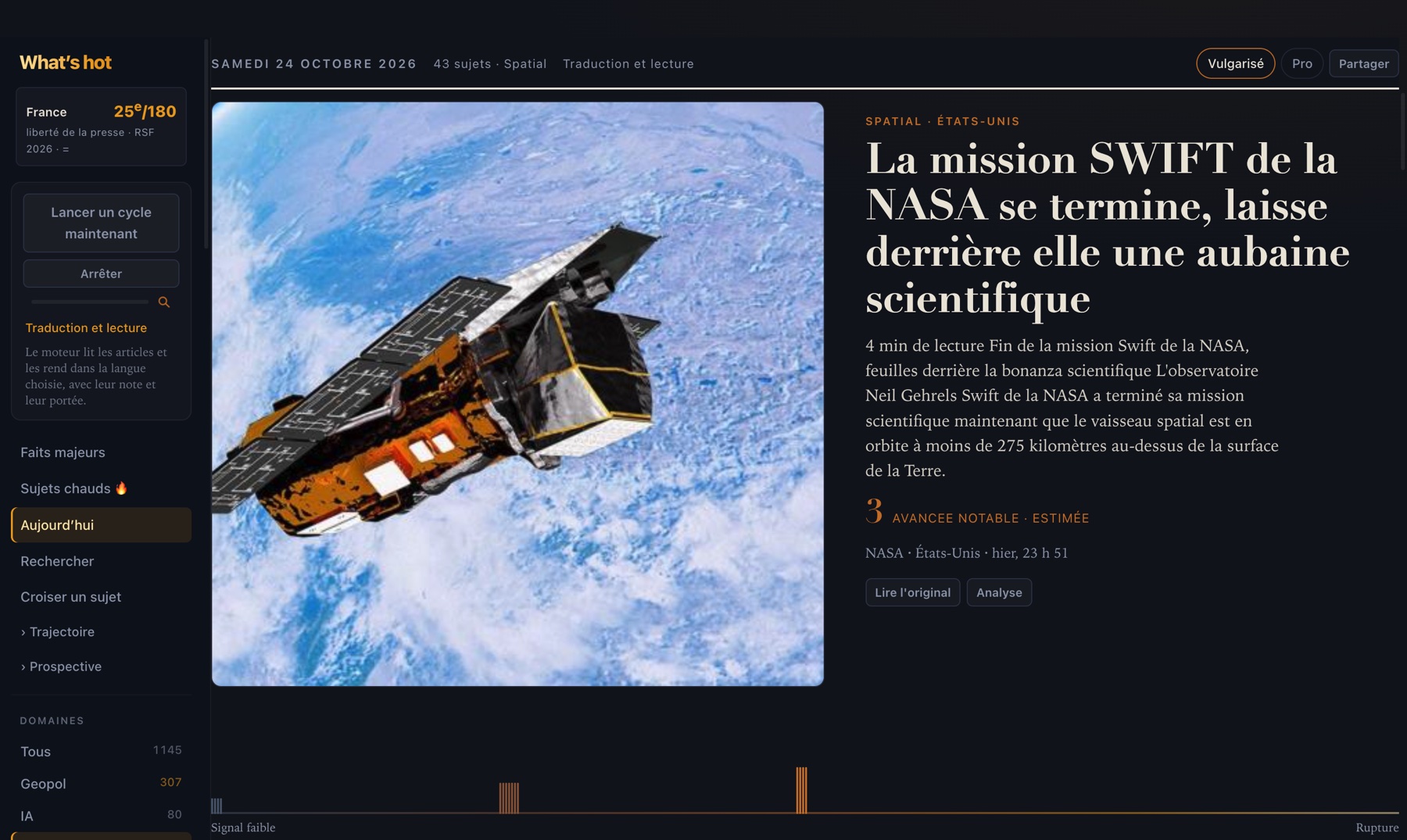 Aujourd'hui, rubrique Spatial : le sujet à la une